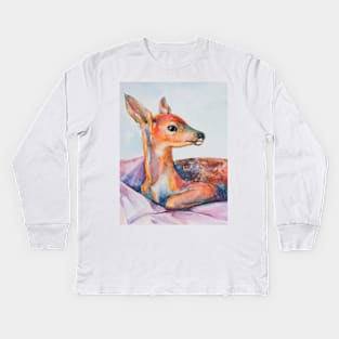 Watercolor baby deer Kids Long Sleeve T-Shirt